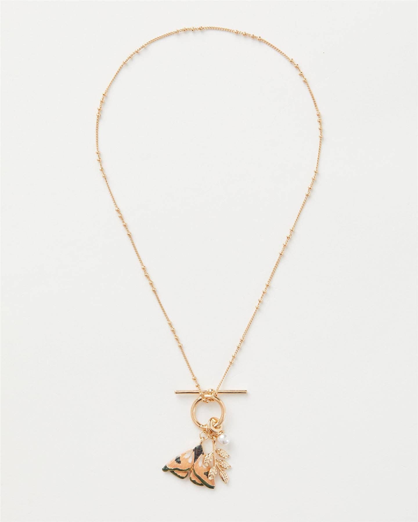 Collier à breloques papillon et feuille en émail