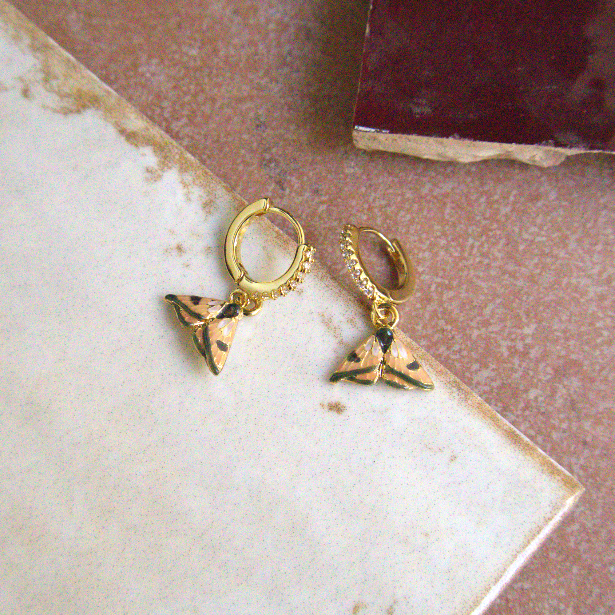 Enamel Moth Huggie Earrings