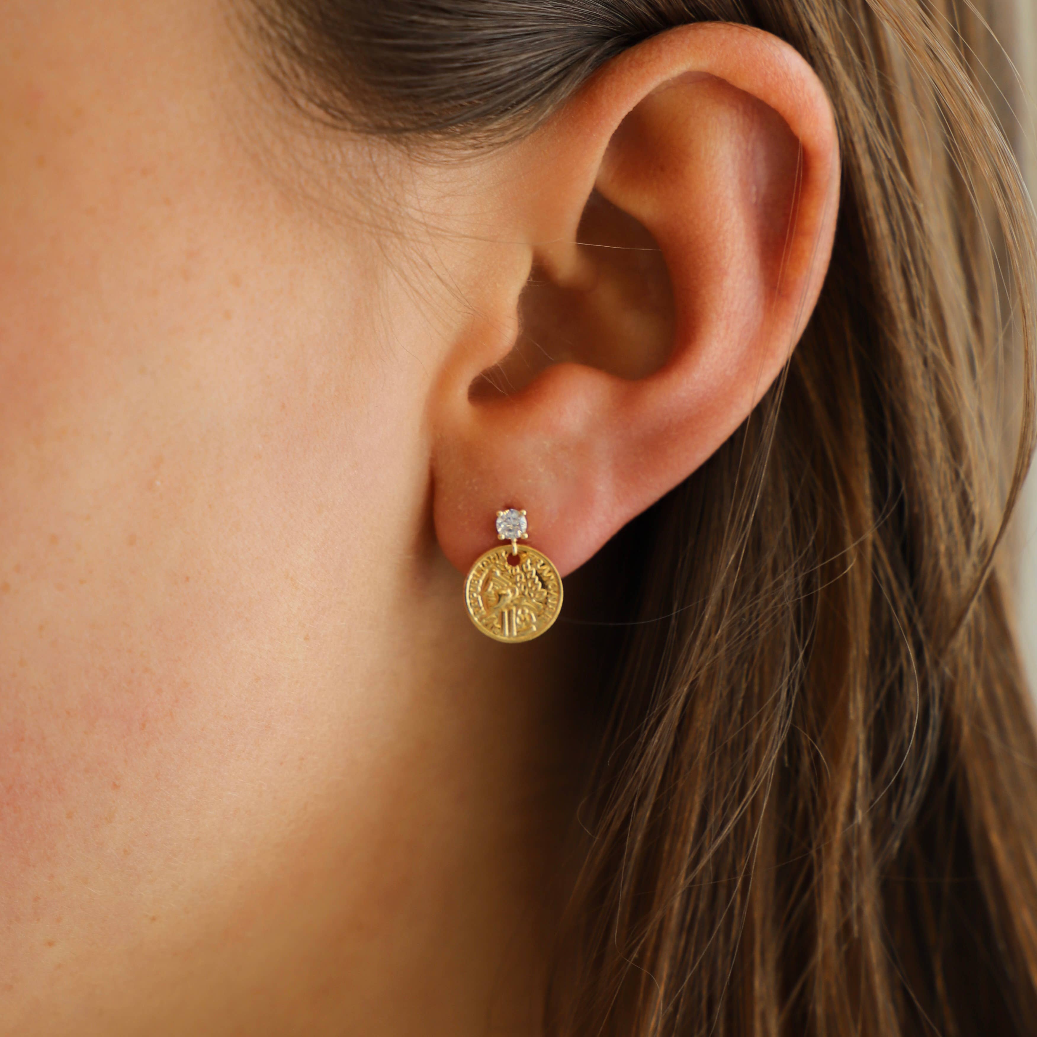 CZ Coin Drop Earrings